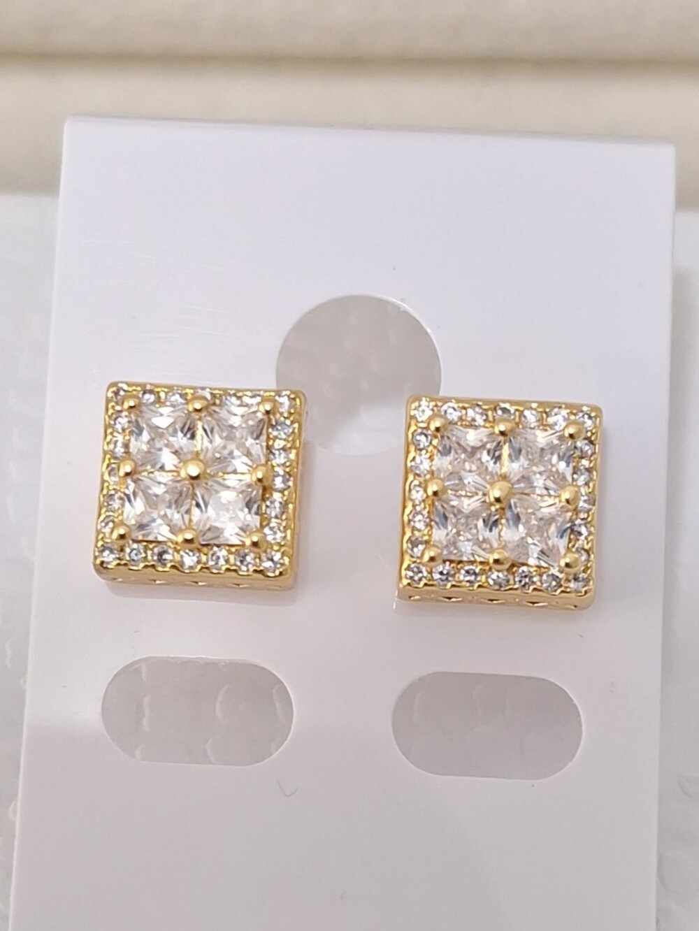 Square Shape Diamonds Gold Filled Stud Earrings